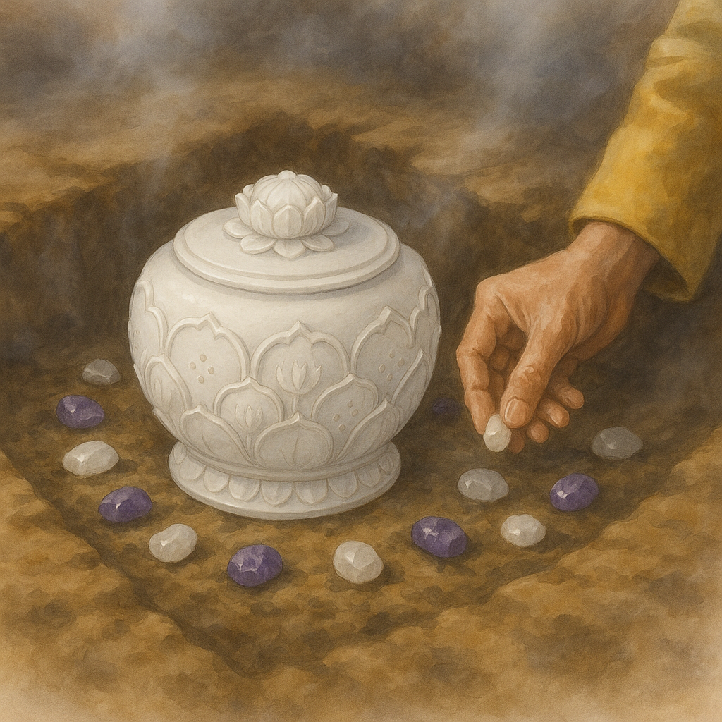 Đá thạch anh và tiểu quách gốm sứ – Cặp đôi hoàn hảo trong nghi lễ sang cát